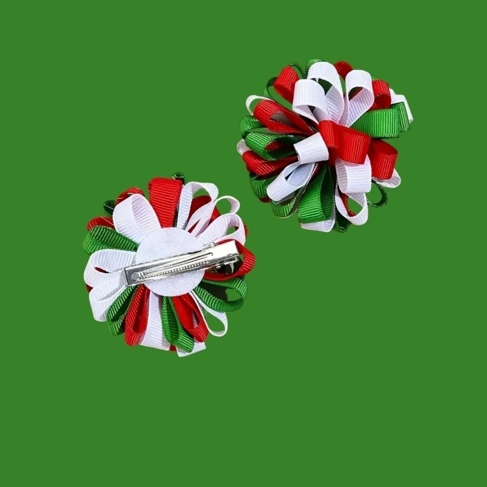SET OF 2 Christmas Hair Bow Clips.